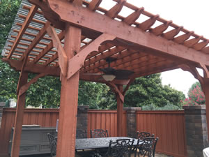 A pergola in the outdoor living area